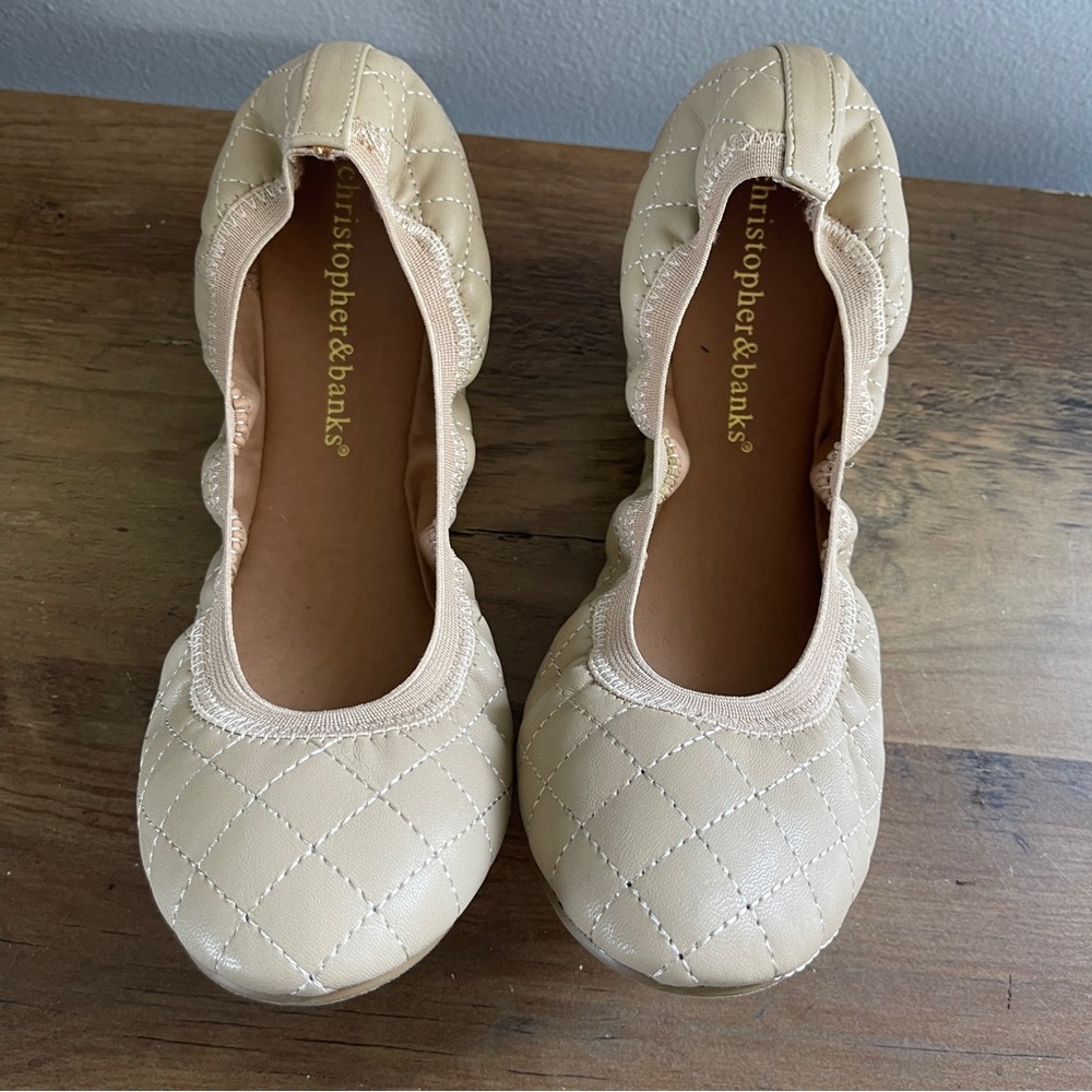 Christopher & Banks Tan Quilted Flats